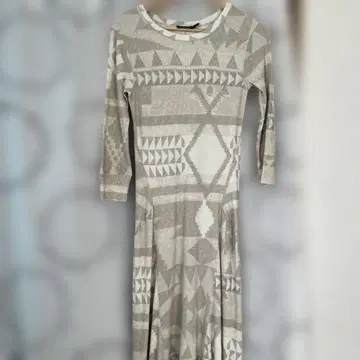 폴로 랄프 로렌 기하학 패턴 긴팔 롱 원피스 베이지 SP 플레어