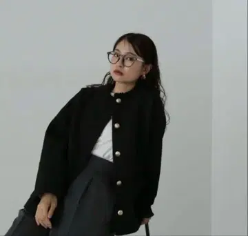 골드 버튼 트위드 블루종