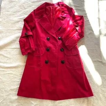빨간색 더블 브레스트 트렌치코트 면 100