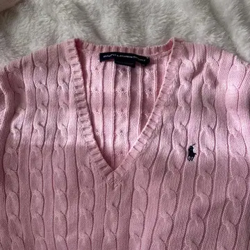 랄프 로렌 스포츠 케이블 니트 V넥 핑크 L