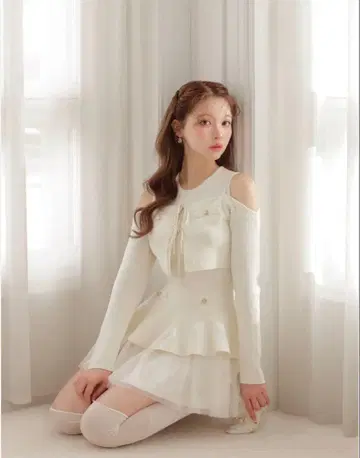 m me eme Ribbon peplum tulle knit set