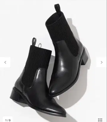 사이드 고어 부츠 블랙 가죽 니트