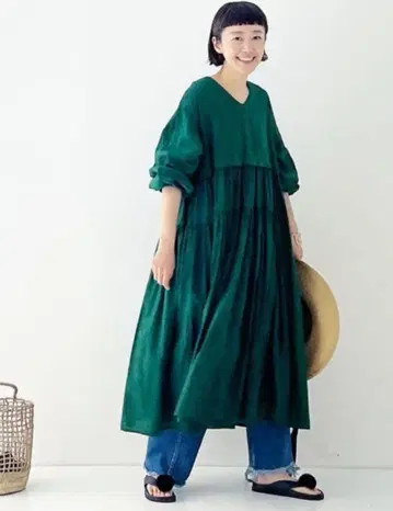 UpcycleLino 개더 티어드 원피스 nest Robe