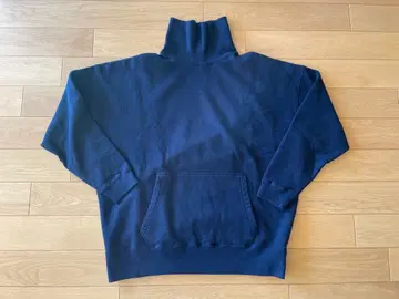 와이드 스웨트 무지 터틀넥 워시드 네이비