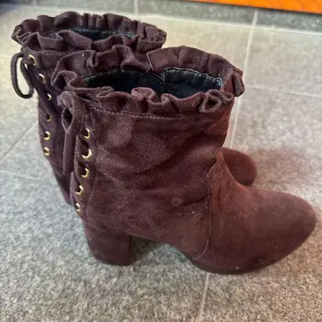 Ank Rouge 프릴 레이스업 숏부츠 M 사이즈 보르도