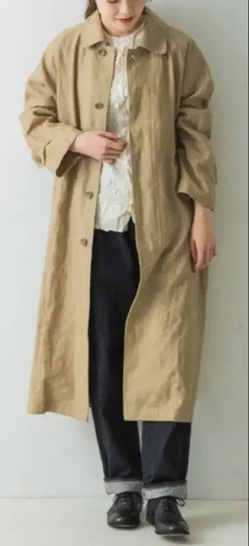 카구레 린넨 코트 스텐카라 코트 베이지 롱 코트