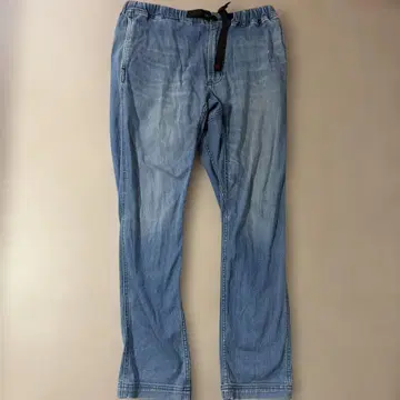 스트레이트 데님 팬츠 옅은 파란색 허리밴딩