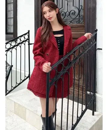 RESEXXY 트위드 자켓 빨간색