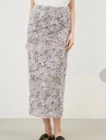 시어 모티브 패브릭 스트레이트 스커트 그레이