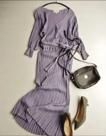 질스튜어트 JILL STUART 리브 니트 원피스 탁한 퍼플 보라색