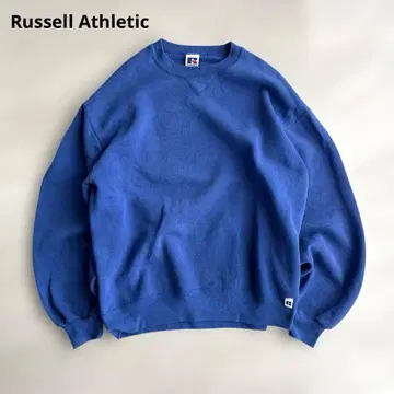 90s~ USA제 러셀 애슬레틱 무지 맨투맨 앞V 가제트 블루