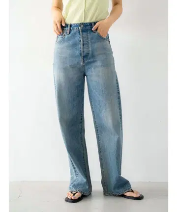 Ungrid 하이웨스트 루즈 스트레이트 데님 라이트 블루 블루 24