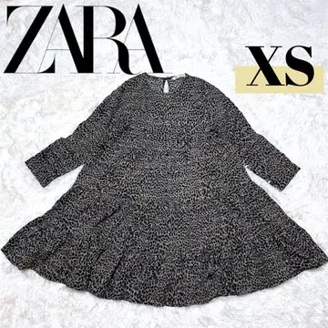 자라 ZARA 레오파드 무늬 미니 기장 티어드 플레어 셔츠 원피스 XS