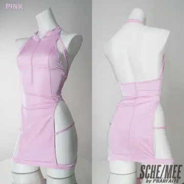 [ SCHE/MEE ] 벨벳 에나멜 슬릿 원피스 핑크 L