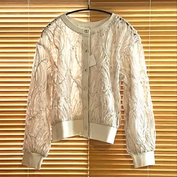 아이보리 (샴페인 골드) 리본 테이프 가디건