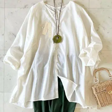 택 포함 미사용*요건 레일 코튼 실크 블라우스 M 아이보리 긴팔 일본제