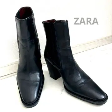 새상품급 ZARA 자라 가죽 사이드 고어 부츠 블랙 스퀘어토 35