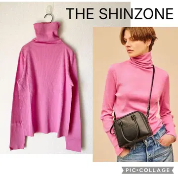 [ 새상품 ] 더 신즈 존 하이넥 리브 티셔츠 핑크 면 100% 코튼