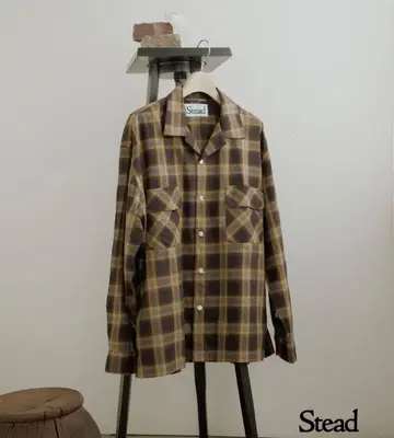 J.S.HOMESTEAD 오픈 카라 옴브레 체크 셔츠