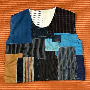 네이비 나염 빈티지 원단 자수 베스트