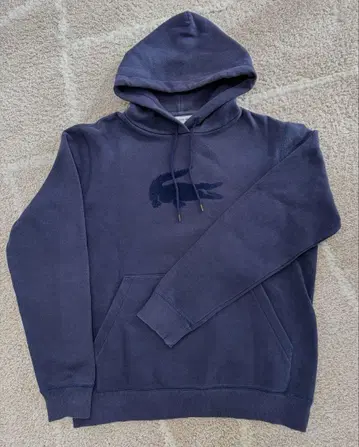 LACOSTE 다크 네이비 후드 부착 후드티 US S