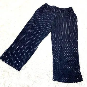 네이비 도트 무늬 캐주얼 팬츠 허리밴딩 신축성 밑단 슬릿 포켓