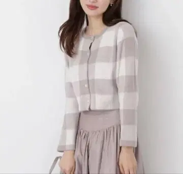 PROPORTION 페더 체크 니트 가디건 모카 x 아이보리