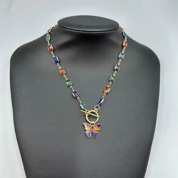 245 빈티지 다색 나비 펜던트 목걸이