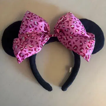 디즈니 머리띠 레오파드 무늬 리본 포함 핑크