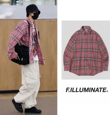 한국 F.ILLUMINATE 빨간색 계열 체크 긴팔 셔츠
