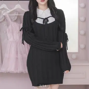 pium 레이어드 니트 케이블 원피스