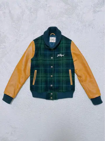 MILKFED. 울 가죽 체크 바시티 자켓 M 사이즈
