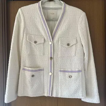 maje 노카라 자켓 38 화이트 트위드