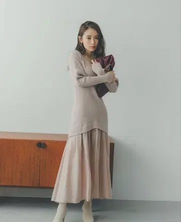 SNIDEL 오간자 스커트 도킹 니트 원피스