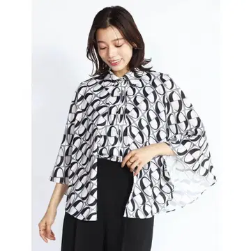 지오메트릭 케이프 블라우스 ( 그레이 )