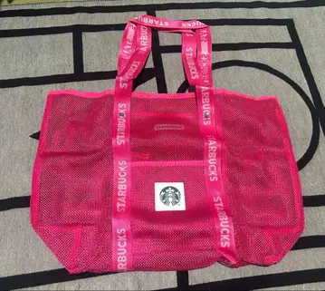 미사용 STARBUCKS 비비드 핑크 메쉬 에코백