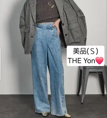 인기 THEYOn 크로스 웨이스트 비대칭 랩 데님 팬츠 S 사이즈