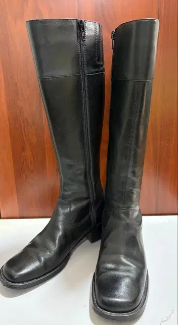 블랙 롱 부츠 중간 힐 양쪽 지퍼 23.5cm 37 KISCO