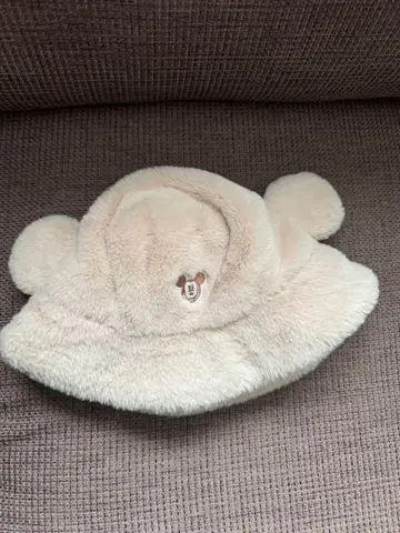 디즈니 모자 버킷햇 베이지 미키 복슬복슬 퍼 58cm