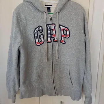 GAP 집업 보아 안감 후드티 미국 국기 디자인 그레이 L
