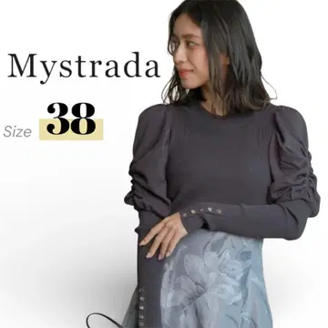 Mystrada 마이 스트라다 보타이 개더 퍼프 슬리브 리브 니트 38