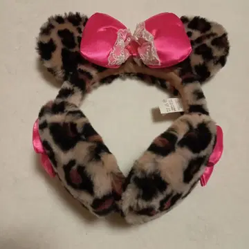 y2k 디즈니 레오파드 무늬 귀도리 귀마개 핑크 리본 머리띠