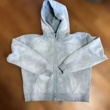 BEAMS 빔즈 라이트 블루 타이 다이 패턴 풀 집업 후드티 M