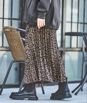 레오파드 플리츠 스커트 니코앤드