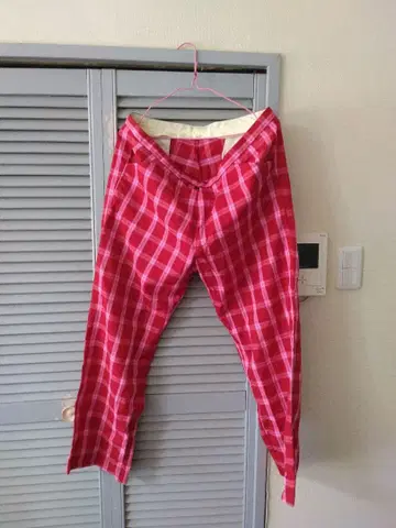 레어 Anna Sui 안나수이 체크 무늬 캐주얼 팬츠 34 레드 x 핑크