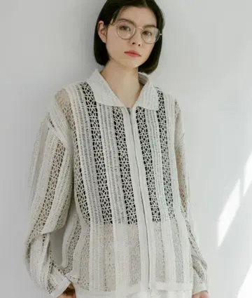 niko and - 스트라이프 크로셰 ZIP 가디건