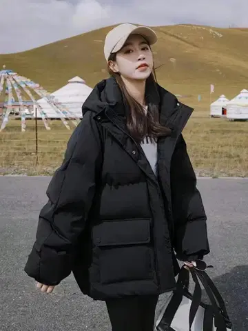 여성용 헤비 윈터 자켓 후드 부착