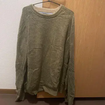 타미힐피거 올리브 그린 크루넥 스웨터 남성용