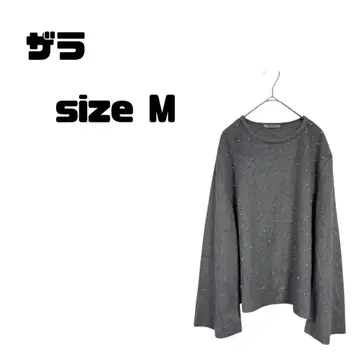 자라 트라팔가 로우 그레이 펄 장식 니트 M