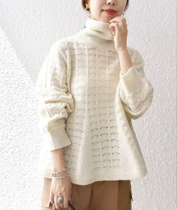 SHIPS any 레이스 편직 플레어 터틀넥 니트 풀오버